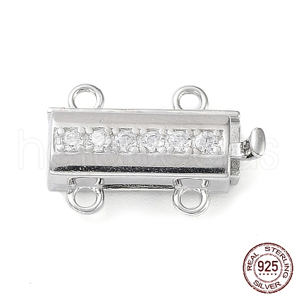 Rhodium Plated 925 Sterling Silver Micro Pave Clear Cubic Zirconia Box Clasps STER-G036-03P-1