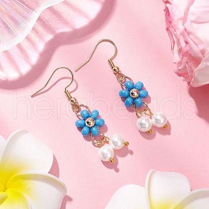 Shell Pearl Beads & Glass Seed Dangle Earrings EJEW-MZ00310-01-1