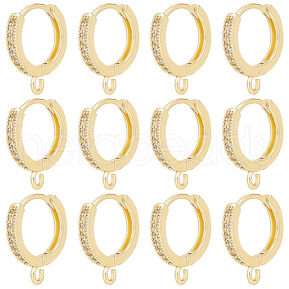 Unicraftale 12Pcs Brass Micro Pave Clear Cubic Zirconia Hoop Earring Findings KK-UN0002-23-1