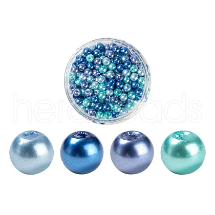 300Pcs Baking Painted Pearlized Glass Pearl Round Beads HY-FS0001-01C-1