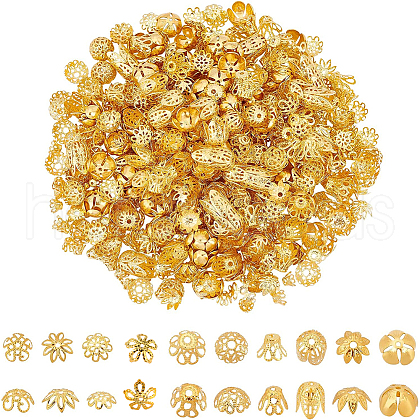  600Pcs 10 Style Plated Iron Fancy Bead Caps IFIN-NB0001-42-1