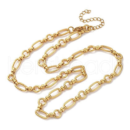 Ion Plating(IP) 304 Stainless Steel Oval & Ring Link Chain Necklaces for Women NJEW-D056-02G-1