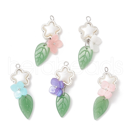Handmade Lampwork Pendants with 304 Stainless Steel Jump Rings and Cellulose Acetate(Resin) Bead Caps and Tibetan Style Alloy Bead Frames Pendants PALLOY-JF03873-1
