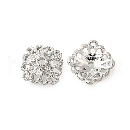 Flower Brass Clear Cubic Zirconia Bead Caps KK-V008-01P-1