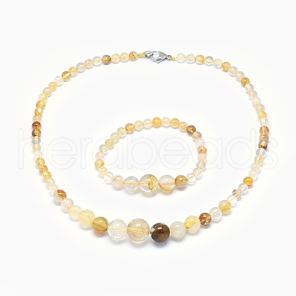 Natural Citrine Graduated Beads Necklaces and Bracelets Jewelry Sets SJEW-L132-05-1