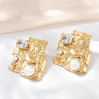 304 Stainless Steel Cubic Zirconia Stud Earrings EJEW-Z110-03G-01-1