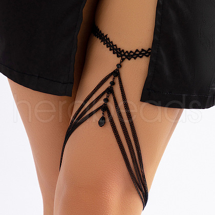 Alloy Jet Rhinestone Teardrop Tassel Elastic Body Leg Chains for Women WG337A7-11-1