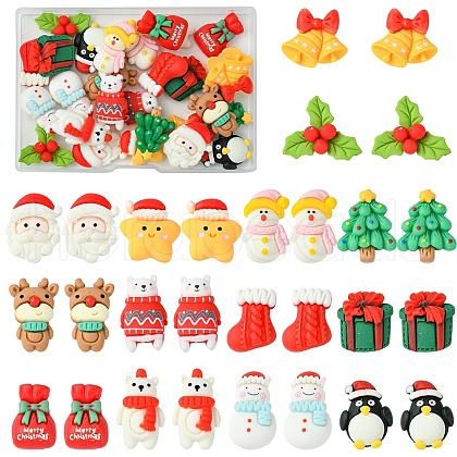 28Pcs 14 Styles DIY Christmas Theme Opaque Christmas Resin Cabochons FIND-YW0005-74-1