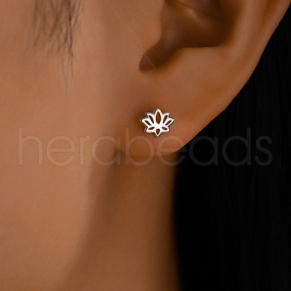 Vintage Style Lotus 925 Sterling Silver Stud Earrings OR1153-1