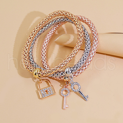3Pcs Alloy Rhinestone Charm Bracelets WGE2207-02-1