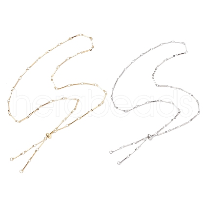 2Pcs 2 Colors 304 Stainless Steel Flat Bar Link Chain Necklace Making AJEW-JB01348-1