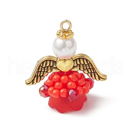 Glass Seed Beaded Angel Pendants PALLOY-MZ00713-02-1