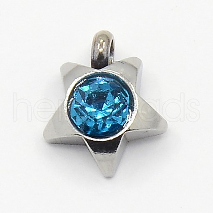 201 Stainless Steel Rhinestone Star Charm Pendants RB-M030-01E-1