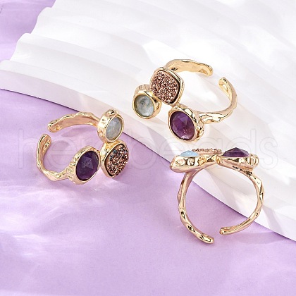 Natural Amethyst/Korean Jade/Agate Germ Cuff Rings RJEW-M076-05G-06-1