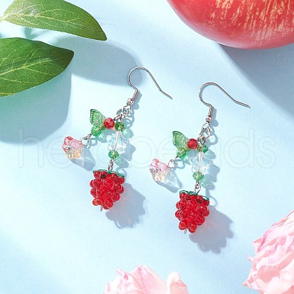 304 Stainless Steel Glass Beads Dangle Earrings EJEW-TA00661-1