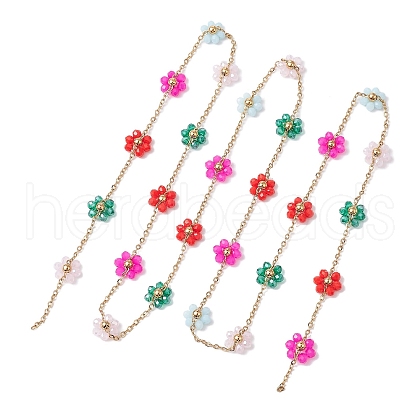 Colorful Glass Beaded Flower Link Chains AJEW-JB01209-01-1