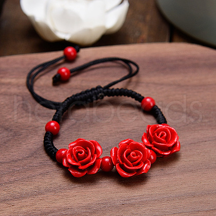 Rose Adjustable Cinnabar Braided Bead Bracelets WG3AA70-15-1