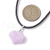 3D Heart Glass Seed Beads Pendant Necklaces NJEW-MZ00046-02-3