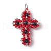 Glass Seed Beaded Cross Pendants PALLOY-MZ00642-02-1