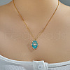 Vintage Brass Pave Clear Cubic Zirconia & Cyan Enamel Crown Eye Pendant Necklaces for Women XM7350-1-2