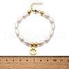 304 Stainless Steel Flat Round with Paw Print Charm Bracelets for Women BJEW-C098-11G-5