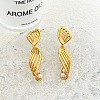 Line Brass Imitation Pearl Dangle Stud Earrings EJEW-M084-01G-4