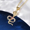 Brass Micro Pave Colorful Cubic Zirconia Snake Pendant Necklaces NJEW-S438-02H-G-1