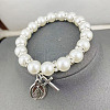 Plastic Imitation Pearl Cross & Oval Charm Bracelets GO6611-3