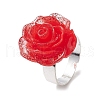Glitter Powder Rose Resin Finger Rings RJEW-JR00731-02-4