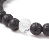 Natural Lava Rock & Lampwork Flower Beaded Stretch Bracelet BJEW-JB08600-6