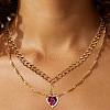 2Pcs Sword & Heart Zinc Alloy Light Siam Rhinestone Pendant Double Layer Necklaces for Women FS-WG484C5-01-2