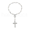 Acrylic Round with Cross Pattern Beaded Charm Bracelets for Women BJEW-JB11347-01-2