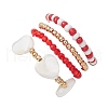 Transparent Glass Beads with Brass Beads and Natural Trochid Shell/Trochus Shell Beads and Glass Seed Beads Rings RJEW-TA00188-5