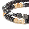 2Pcs 2 Style Coconut & Natural Larvikite & Watermelon Stone Glass Stretch Bracelets Set BJEW-JB07832-5