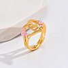 Heart & Flower Brass Pearl Pink Enamel Adjustable Finger Rings FS-WG8B9BA-17-1
