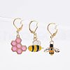  8Pcs 8 Style Bee & Honeycomb Dangle Leverback Earrings for Women HJEW-NB0001-36-5