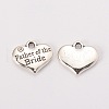 Wedding Theme Antique Silver Tone Tibetan Style Alloy Heart with Father of the Bride Rhinestone Charms TIBEP-N005-19C-1