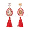 Beads Wire Wrap Long Dangle Stud Earring EJEW-TA00039-03-3