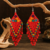 Bohemian Style Handmade Earrings with Glass Beads and Tassels QT0672-6-1