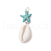 2Pcs 2 Colors Cowrie Shell & Synthetic Turquoise Starfish Pendants PALLOY-JF03407-2