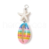 Starfish Synthetic Turquoise Beads & Printed Cowrie Shell Copper Wire Wrapped Pendants PALLOY-JF03953-02-3