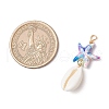 Dyed Synthetic Turquoise Starfish & Natural Cowrie Shell Pendants PALLOY-JF03932-2