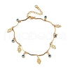 Bohemian Brass & Resin Light Blue Evil Eye & Hamda Hand Tassel Anklets AJEW-Z046-01G-2