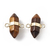 Natural Tiger Eye Double Terminal Pointed Connector Charms G-P491-11G-01-3
