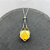 Natural Topaz Jade Nuggets Macrame Pouch Pendant 201 Stainless Steel Chain Necklaces FS-WG7A779-06-1