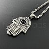 Retro Punk Style Stainless Steel Jet Rhinestone Hamsa Hand Pendant Necklaces for Hip-hop Fashion Men JT3718-4