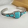 Square Alloy Synthetic Turquoise Cuff Bangles for Women WGCD943-02-1