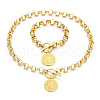 Flat Round with Saint Benedict 304 Stainless Steel Rolo Chain Pendant Necklace & Charm Bracelets Sets FS-WGC58E4-01-4