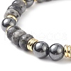 4Pcs 4 Style Natural Larvikite & Synthetic Hematite Stretch Bracelets Set with Cubic Zirconia Column Beaded BJEW-JB08830-7
