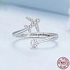 Airplane & Flower Rhodium Plated 925 Sterling Silver Micro Pave Clear Cubic Zirconia Cuff Rings for Women FS-WGB9FE4-03-1